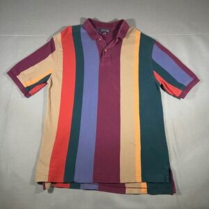 Vintage Lands' End Men's Striped‎ Polo Shirt Short Sleeve Colorful Casual Top